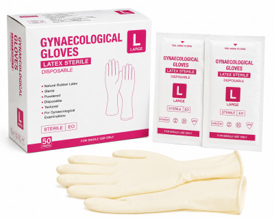 GYNAECOLOGICAL GLOVES - LATEX STERILE (L)