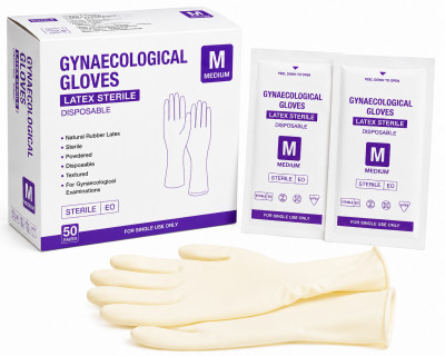 GYNAECOLOGICAL GLOVES - LATEX STERILE (M)